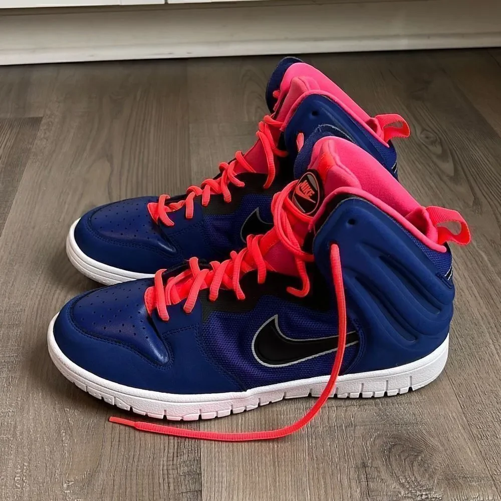 Nike Dunk Free High 2013 Men's Leather Basketball Shoes Royal Blue/Atomic Red 9